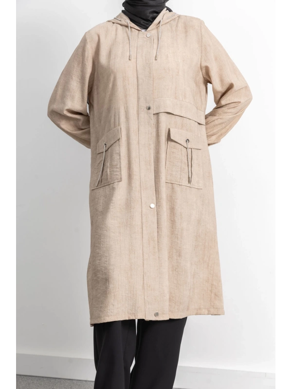 KAPÜŞONLU BASKILI ALLER DETAYLI ARABOY - BEJ