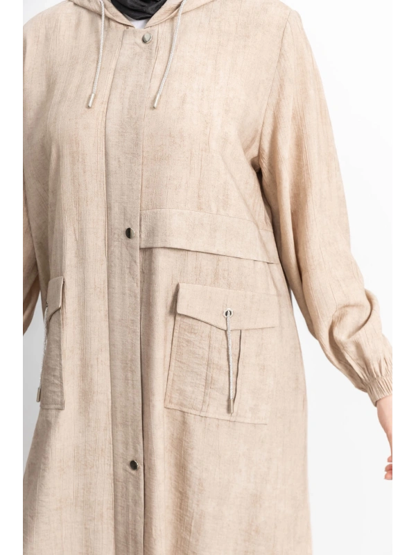 KAPÜŞONLU BASKILI ALLER DETAYLI ARABOY - BEJ