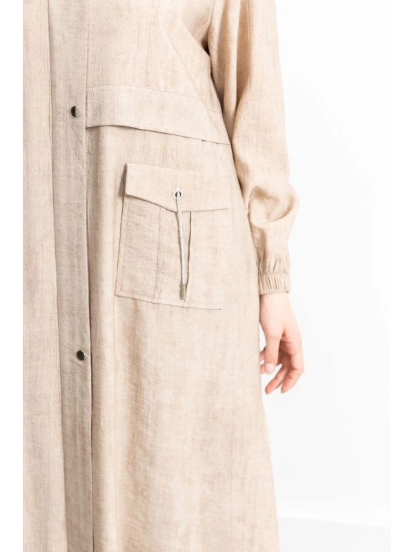 KAPÜŞONLU BASKILI ALLER DETAYLI ARABOY - BEJ