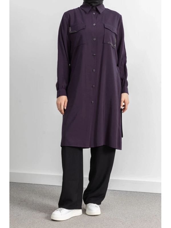 CEPLERİ TAŞ DETAYLI KUŞAKLI ARABOY - MÜRDÜM