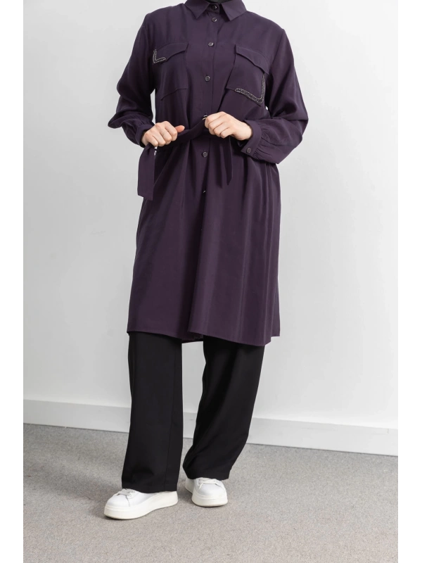 CEPLERİ TAŞ DETAYLI KUŞAKLI ARABOY - MÜRDÜM