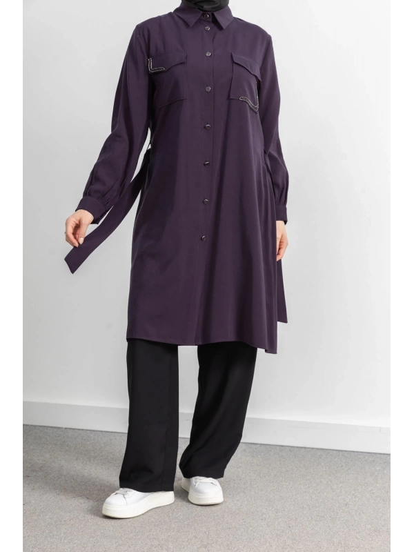 CEPLERİ TAŞ DETAYLI KUŞAKLI ARABOY - MÜRDÜM