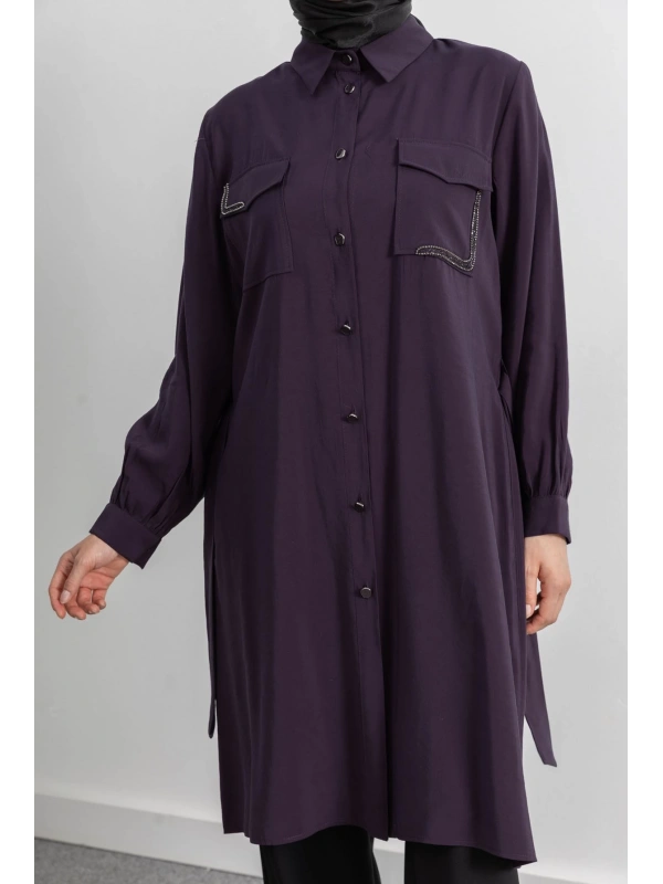 CEPLERİ TAŞ DETAYLI KUŞAKLI ARABOY - MÜRDÜM