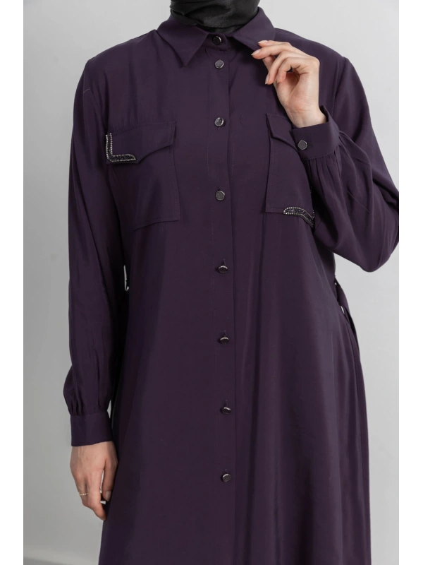 CEPLERİ TAŞ DETAYLI KUŞAKLI ARABOY - MÜRDÜM