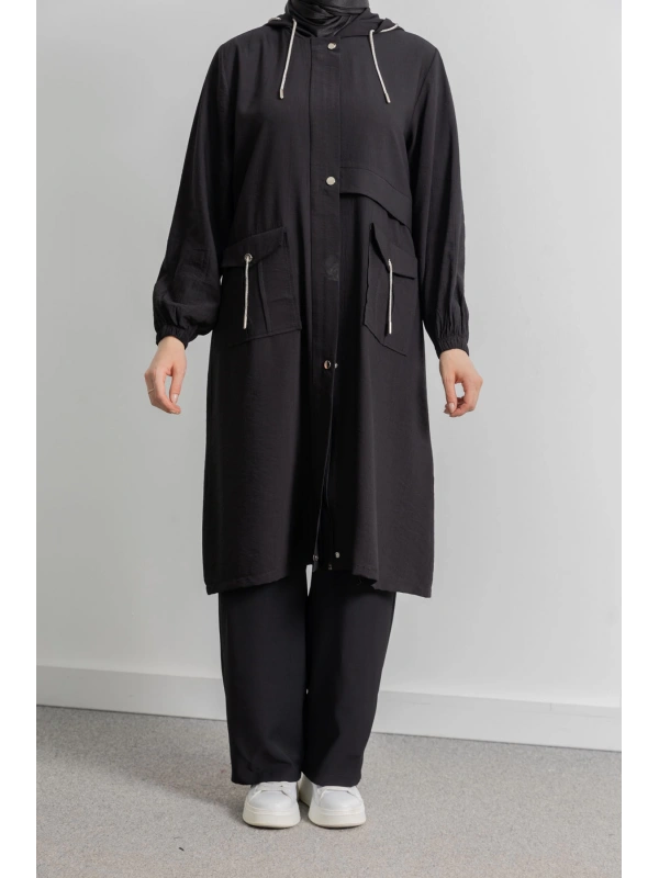 KAPÜŞONLU ALLER DETAYLI ARABOY - SİYAH