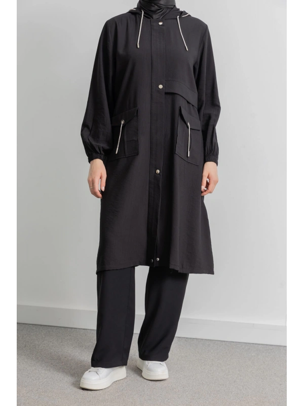 KAPÜŞONLU ALLER DETAYLI ARABOY - SİYAH