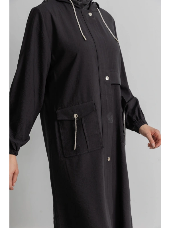 KAPÜŞONLU ALLER DETAYLI ARABOY - SİYAH