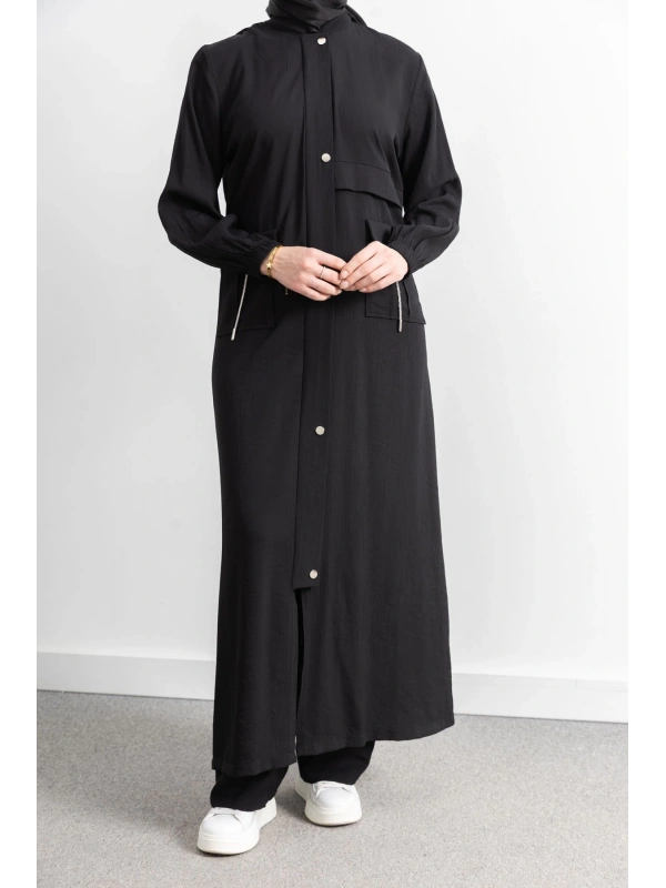 ÇIT ÇIT DETAYLI DİK YAKA SPOR FERACE - SİYAH