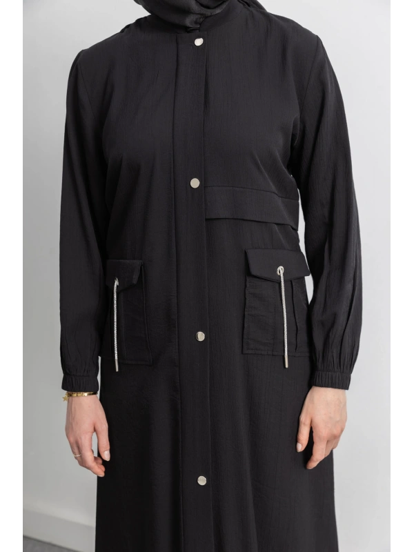 ÇIT ÇIT DETAYLI DİK YAKA SPOR FERACE - SİYAH