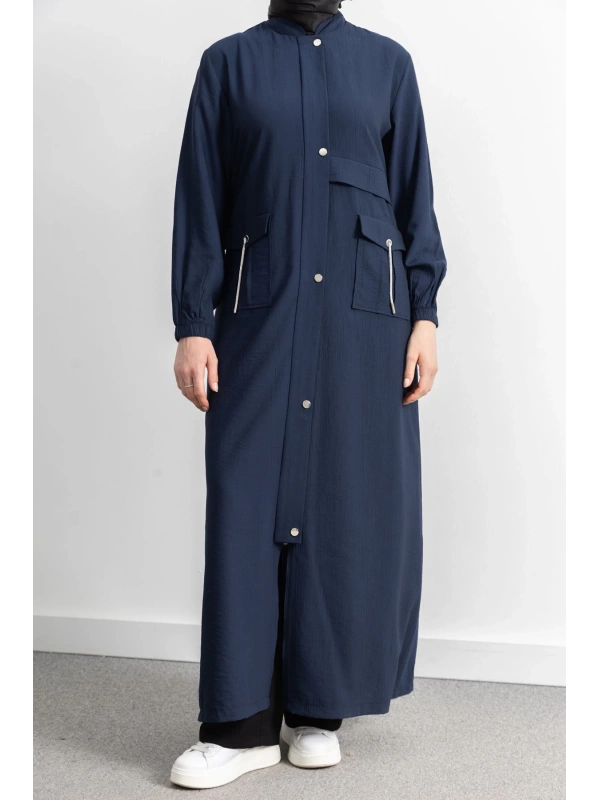 ÇIT ÇIT DETAYLI DİK YAKA SPOR FERACE - LACİVERT