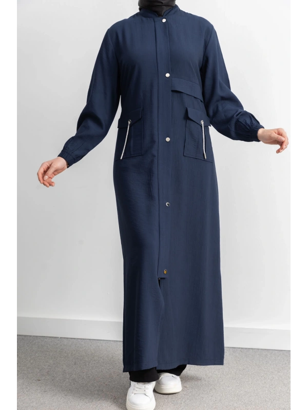 ÇIT ÇIT DETAYLI DİK YAKA SPOR FERACE - LACİVERT