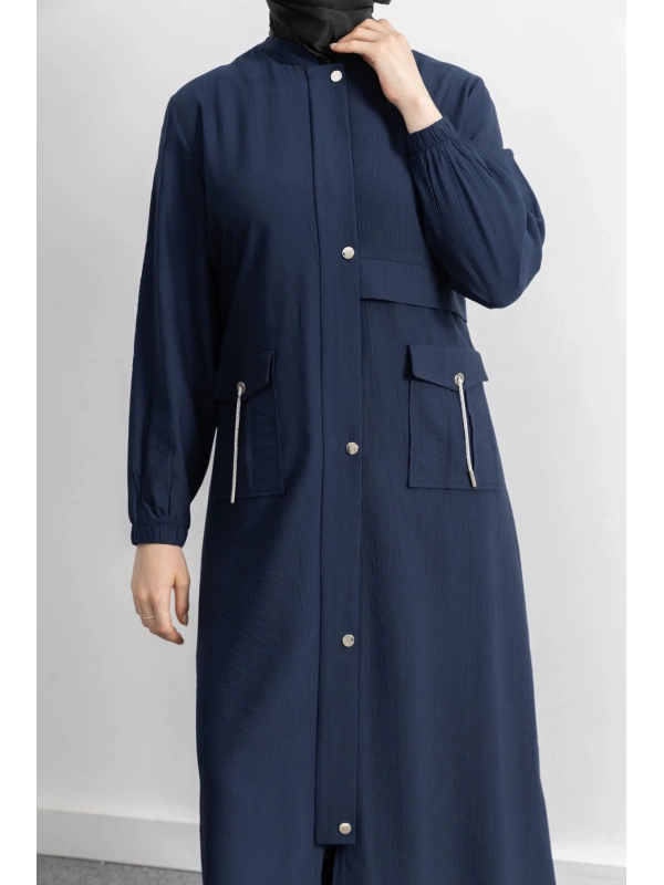 ÇIT ÇIT DETAYLI DİK YAKA SPOR FERACE - LACİVERT