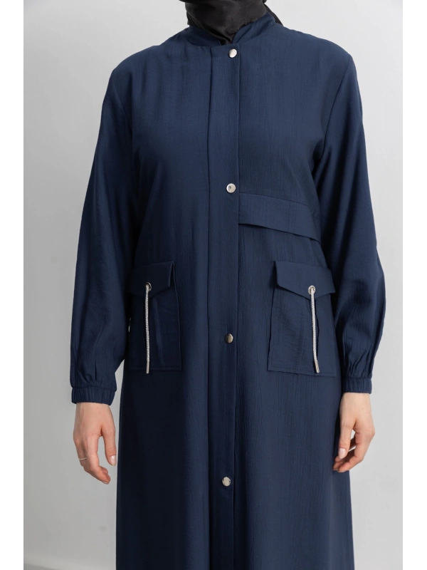 ÇIT ÇIT DETAYLI DİK YAKA SPOR FERACE - LACİVERT