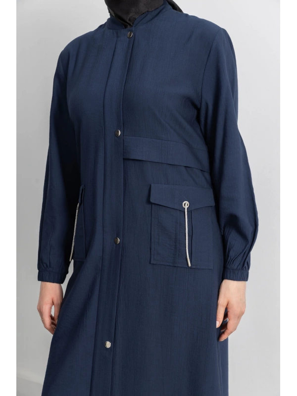 ÇIT ÇIT DETAYLI DİK YAKA SPOR FERACE - LACİVERT