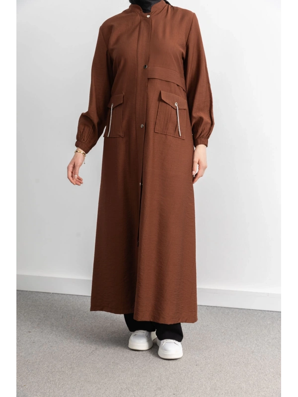 ÇIT ÇIT DETAYLI DİK YAKA SPOR FERACE - KAHVE