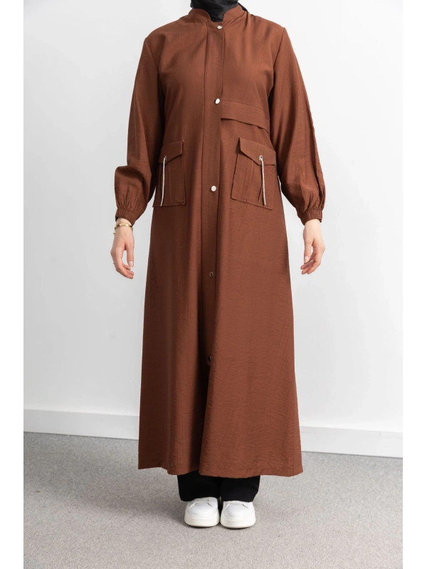 ÇIT ÇIT DETAYLI DİK YAKA SPOR FERACE - KAHVE