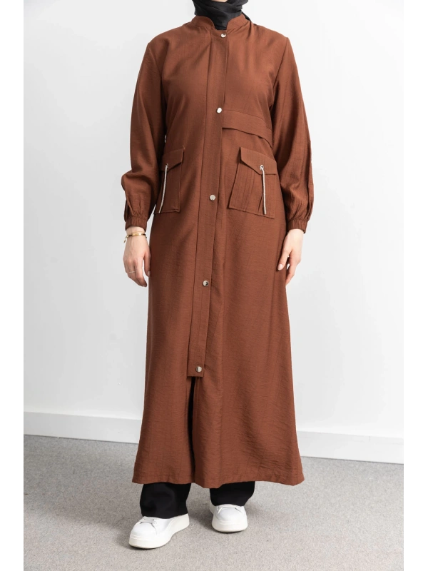 ÇIT ÇIT DETAYLI DİK YAKA SPOR FERACE - KAHVE