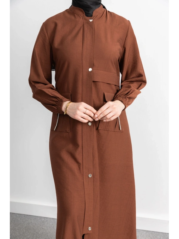 ÇIT ÇIT DETAYLI DİK YAKA SPOR FERACE - KAHVE