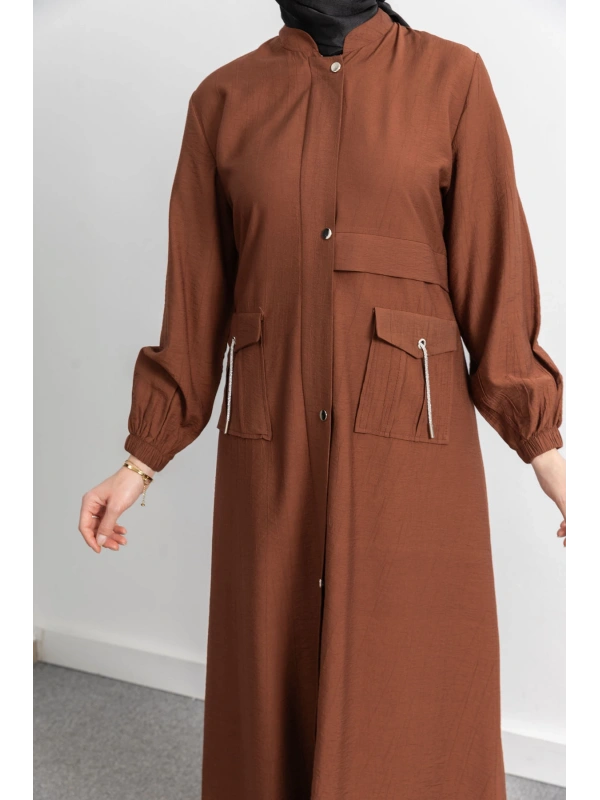 ÇIT ÇIT DETAYLI DİK YAKA SPOR FERACE - KAHVE