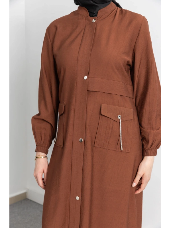 ÇIT ÇIT DETAYLI DİK YAKA SPOR FERACE - KAHVE