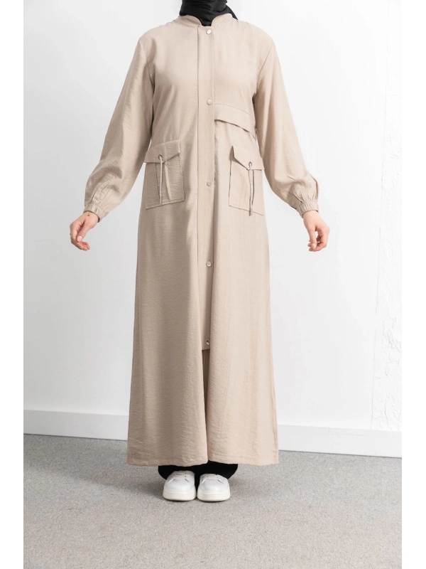 ÇIT ÇIT DETAYLI DİK YAKA SPOR FERACE - BEJ