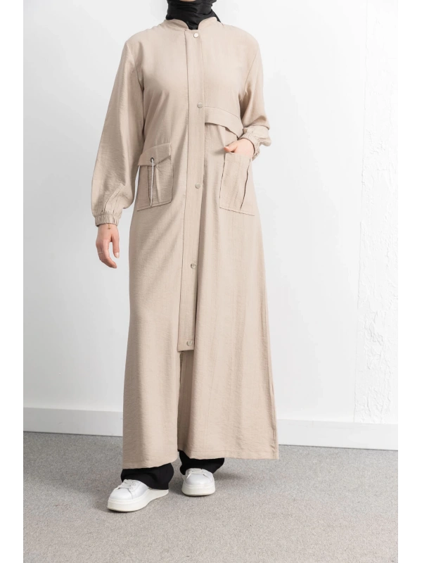 ÇIT ÇIT DETAYLI DİK YAKA SPOR FERACE - BEJ