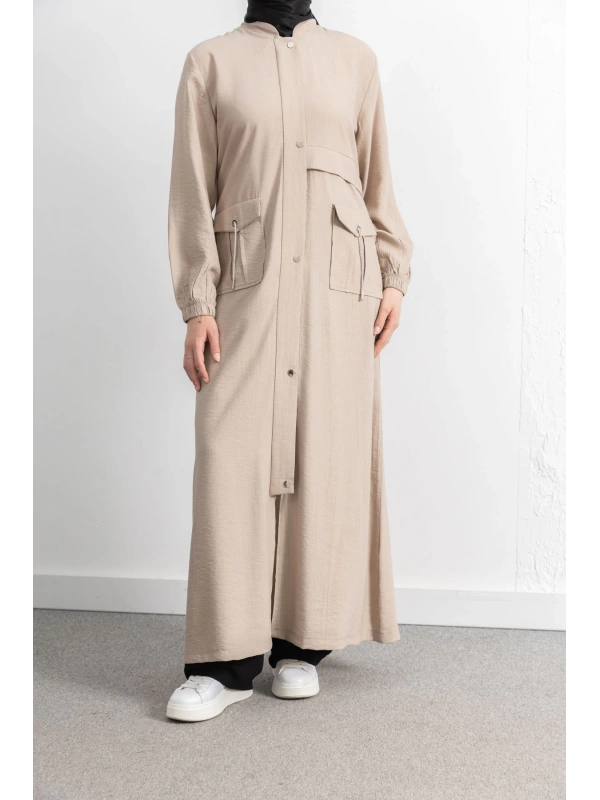 ÇIT ÇIT DETAYLI DİK YAKA SPOR FERACE - BEJ