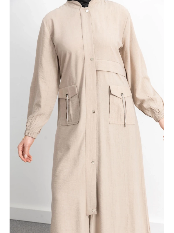 ÇIT ÇIT DETAYLI DİK YAKA SPOR FERACE - BEJ