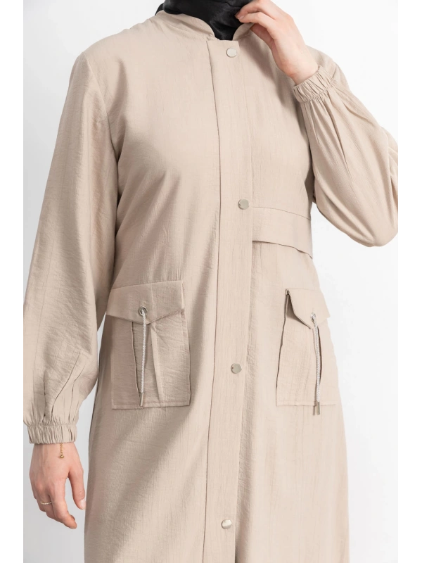 ÇIT ÇIT DETAYLI DİK YAKA SPOR FERACE - BEJ