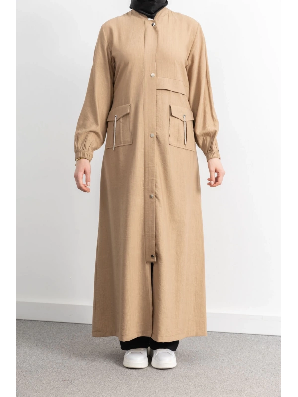 ÇIT ÇIT DETAYLI DİK YAKA SPOR FERACE - CAMEL