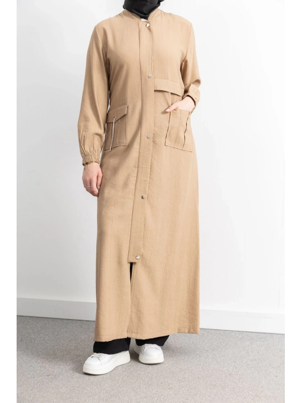 ÇIT ÇIT DETAYLI DİK YAKA SPOR FERACE - CAMEL