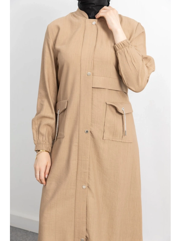 ÇIT ÇIT DETAYLI DİK YAKA SPOR FERACE - CAMEL