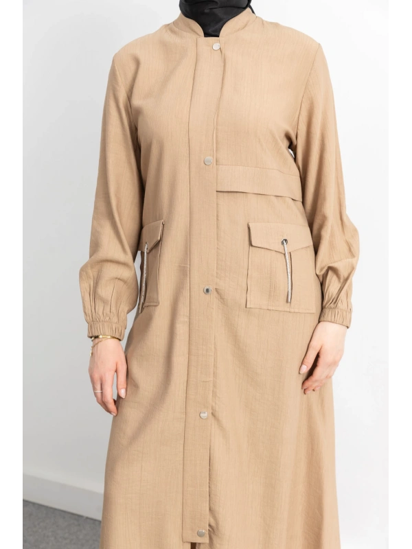 ÇIT ÇIT DETAYLI DİK YAKA SPOR FERACE - CAMEL