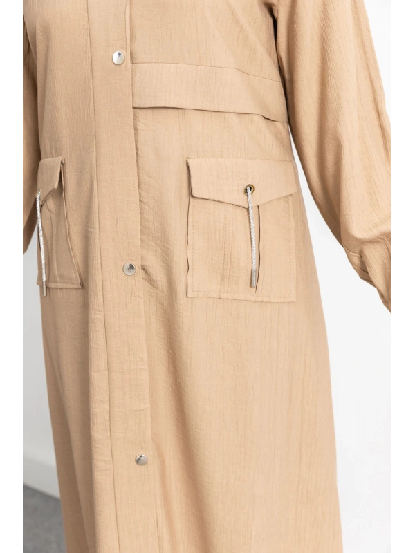 ÇIT ÇIT DETAYLI DİK YAKA SPOR FERACE - CAMEL