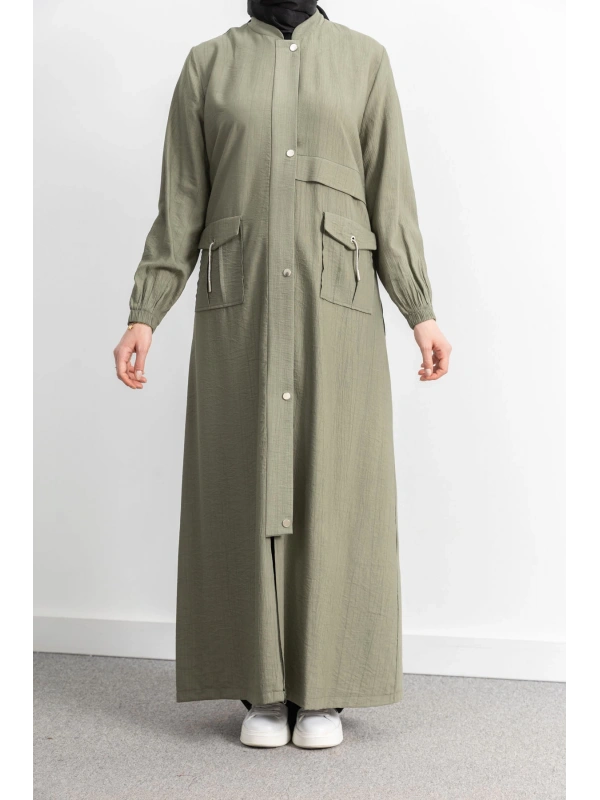 ÇIT ÇIT DETAYLI DİK YAKA SPOR FERACE - KOYU HAKİ