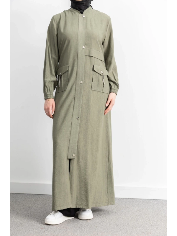 ÇIT ÇIT DETAYLI DİK YAKA SPOR FERACE - KOYU HAKİ