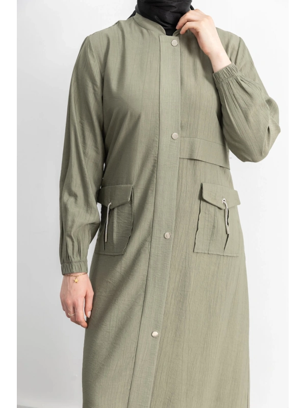 ÇIT ÇIT DETAYLI DİK YAKA SPOR FERACE - KOYU HAKİ