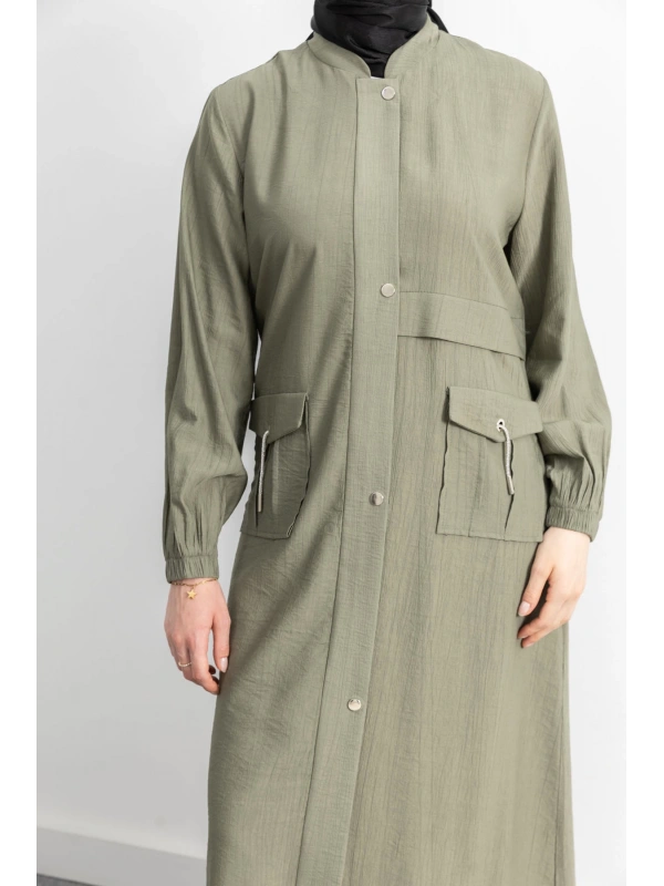 ÇIT ÇIT DETAYLI DİK YAKA SPOR FERACE - KOYU HAKİ