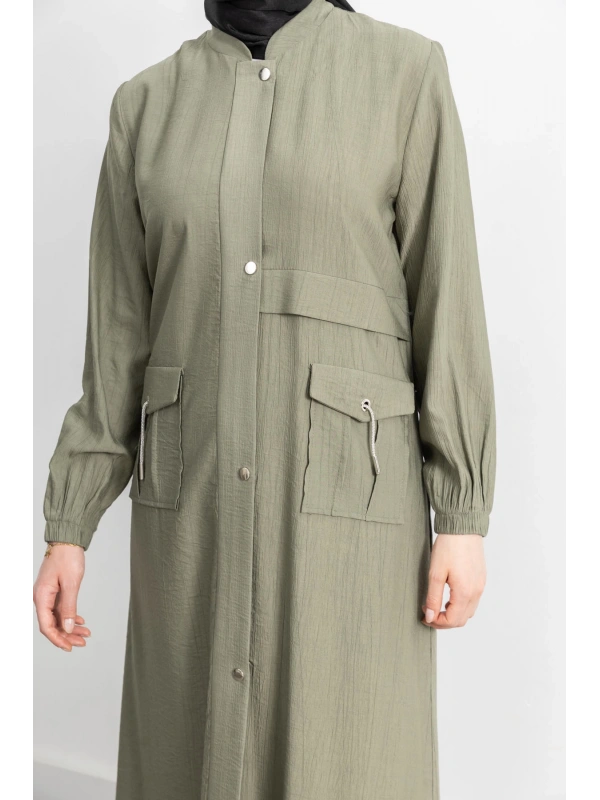 ÇIT ÇIT DETAYLI DİK YAKA SPOR FERACE - KOYU HAKİ