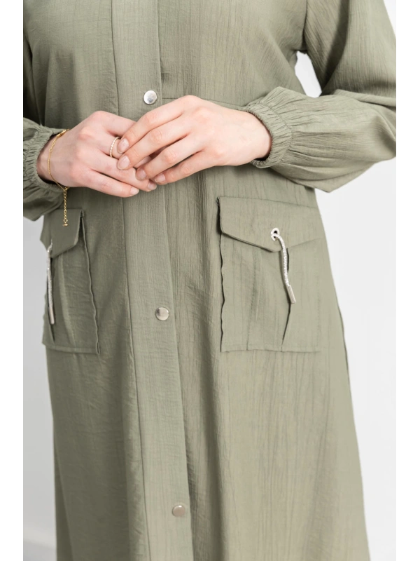 ÇIT ÇIT DETAYLI DİK YAKA SPOR FERACE - KOYU HAKİ