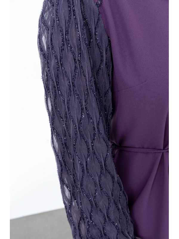 GARNİ KUMAŞLI BROŞLU ELBİSE - MÜRDÜM