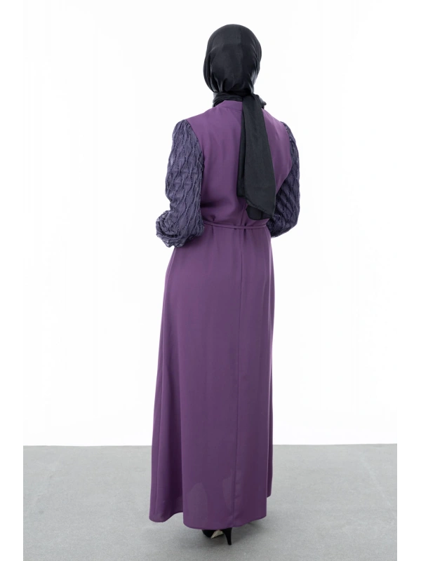 GARNİ KUMAŞLI BROŞLU ELBİSE - MÜRDÜM