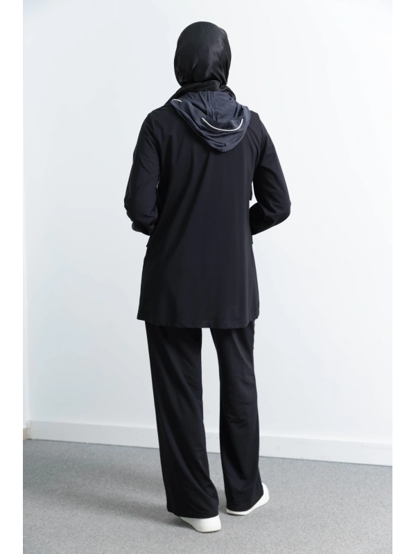 GARNİ KUMAŞLI ALLERLİ PANTOLON TAKIM - SİYAH