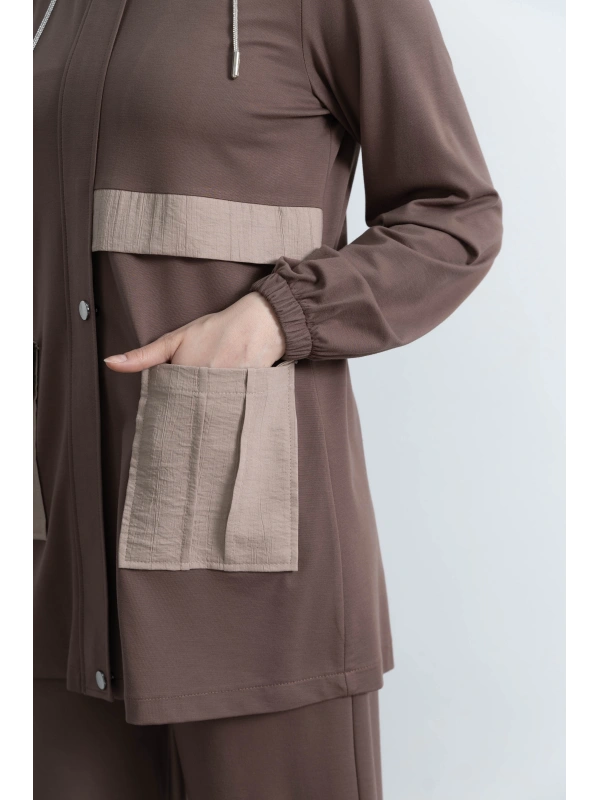 GARNİ KUMAŞLI ALLERLİ PANTOLON TAKIM - KAHVE