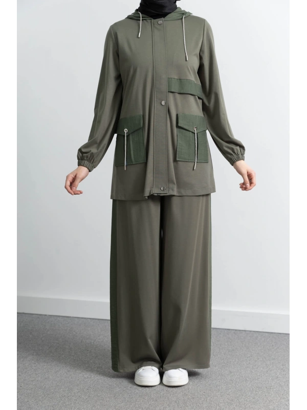 GARNİ KUMAŞLI ALLERLİ PANTOLON TAKIM - HAKİ