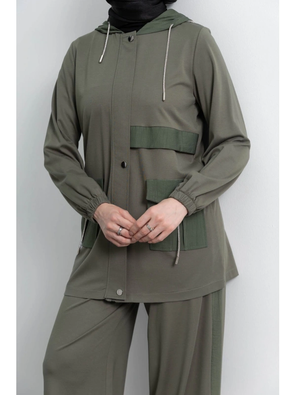 GARNİ KUMAŞLI ALLERLİ PANTOLON TAKIM - HAKİ