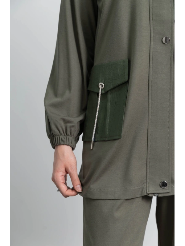 GARNİ KUMAŞLI ALLERLİ PANTOLON TAKIM - HAKİ