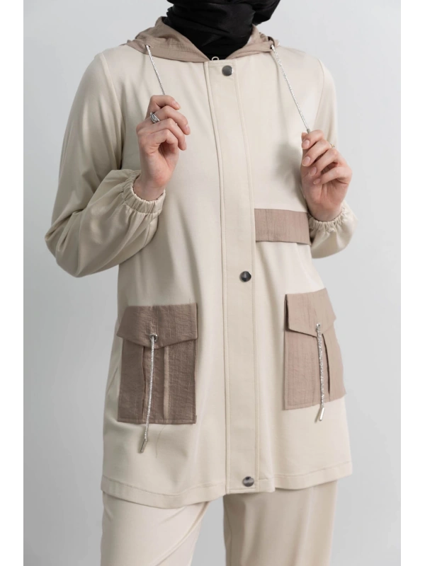 GARNİ KUMAŞLI ALLERLİ PANTOLON TAKIM - BEJ