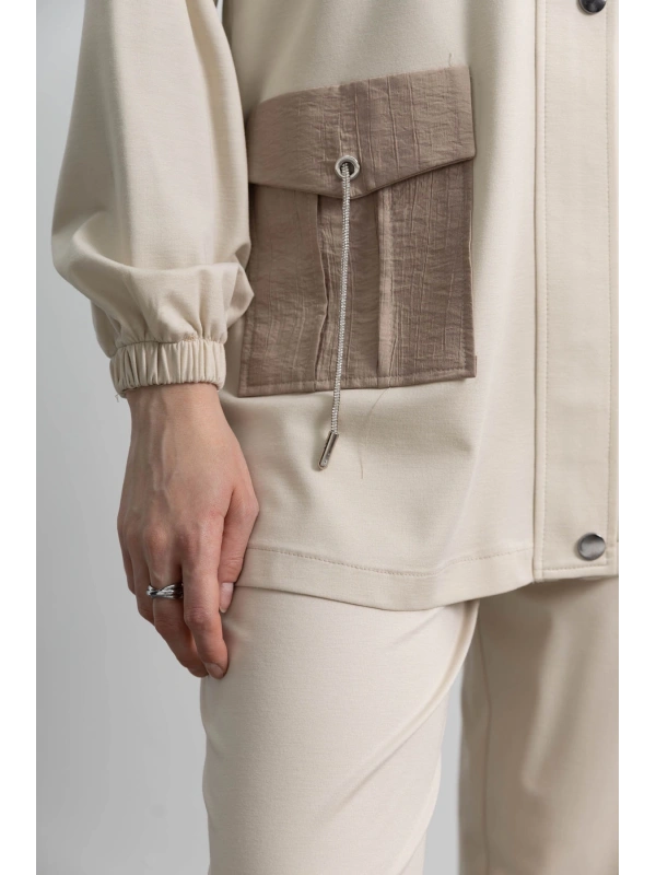 GARNİ KUMAŞLI ALLERLİ PANTOLON TAKIM - BEJ