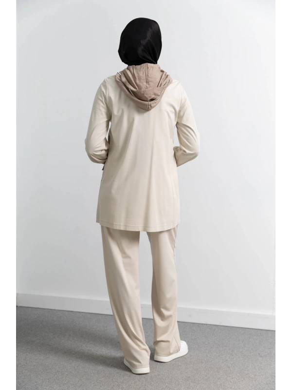 GARNİ KUMAŞLI ALLERLİ PANTOLON TAKIM - BEJ